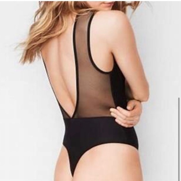 Victoria’s Secret Black Choker High Neck Plunging Neckline Bodysuit Size Large - Picture 2 of 16